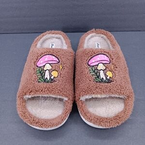 Moon Cake Womens Open Toe Slippers Mushroom Design Indoor/Outdoor Large 9-10